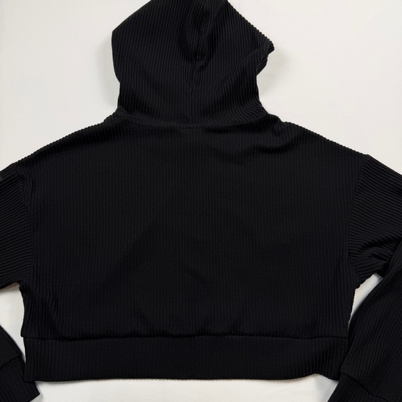 Alo Yoga Muse Ribbed Cropped Black Hoodie Logo Sleeve Small - Picture 10 of 15
